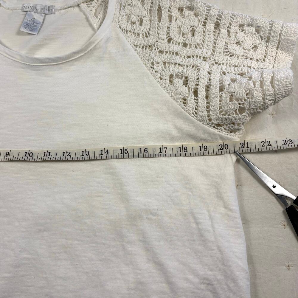 Design History Crochet Sleeve T-Shirt Women's XL White Cotton Cottagecore - Picture 7 of 7